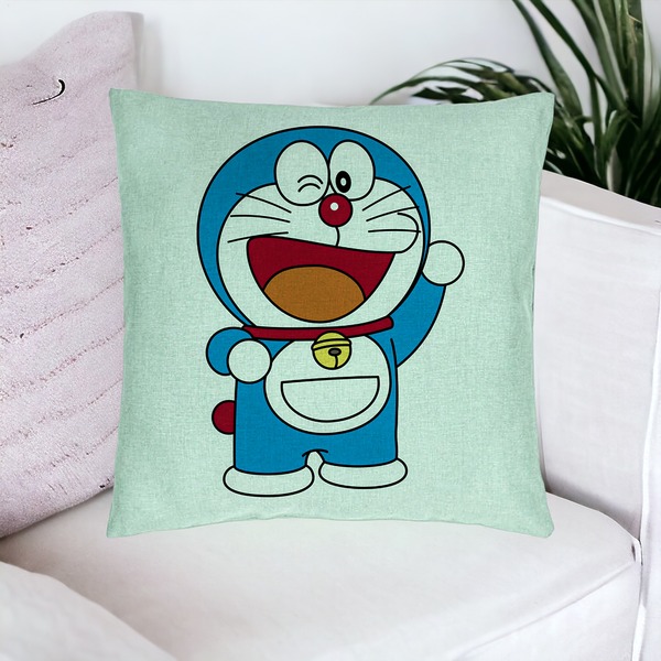 Perna Decorativa, Model copii Doraemon, 40x40 cm, Verde Menta, Husa Detasabila, Burduf 16 bsC0187 PhotoRoom
