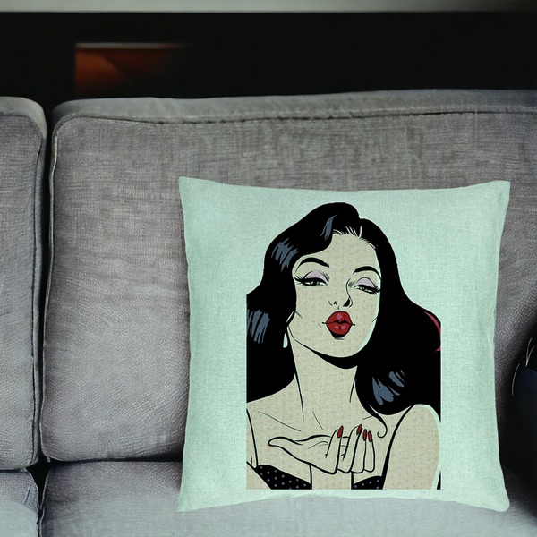 Perna Decorativa, Model Vintage Pop Art, 40x40 cm, Verde Menta, Husa Detasabila, Burduf 18 bsC0189 PhotoRoom 2