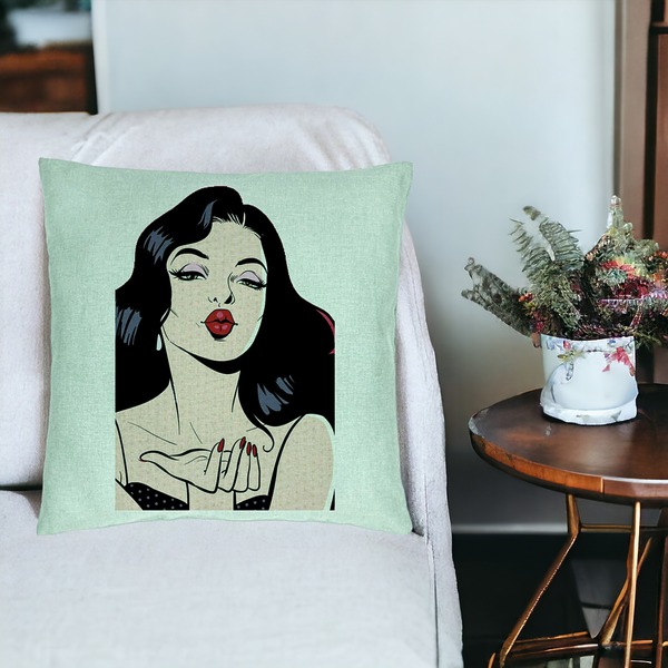 Perna Decorativa, Model Vintage Pop Art, 40x40 cm, Verde Menta, Husa Detasabila, Burduf 19 bsC0189 PhotoRoom 3
