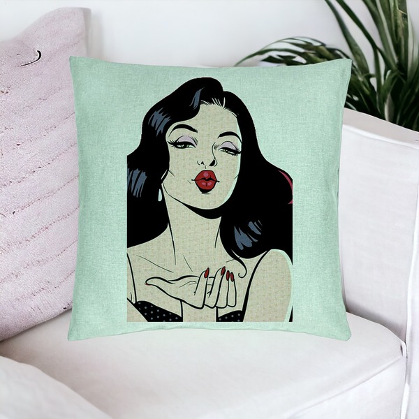 Perna Decorativa, Model Vintage Pop Art, 40x40 cm, Verde Menta, Husa Detasabila, Burduf 16 bsC0189 PhotoRoom