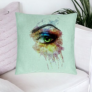 Alternative view of Perna Decorativa, Model Multicolor Eye, 40x40 cm, Verde Menta, Husa Detasabila, Burduf