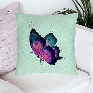 Alternative view of Perna Decorativa, Model Fluture Multicolor, 40x40 cm, Verde Menta, Husa Detasabila, Burduf