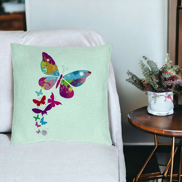 Perna Decorativa, Model Fluture Colorful, 40x40 cm, Verde Menta, Husa Detasabila, Burduf 19 bsC0192 PhotoRoom 3