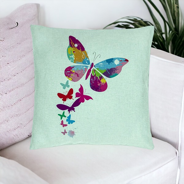 Perna Decorativa, Model Fluture Colorful, 40x40 cm, Verde Menta, Husa Detasabila, Burduf 16 bsC0192 PhotoRoom