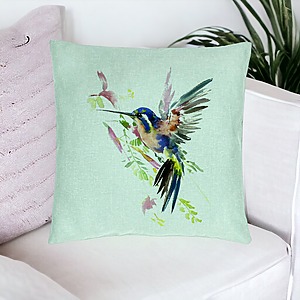 Alternative view of Perna Decorativa, Model Watercolor Birds, 40x40 cm, Verde Menta, Husa Detasabila, Burduf