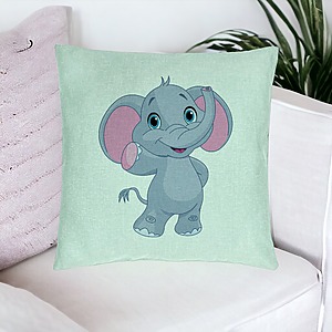 Alternative view of Perna Decorativa, Model copii Elefant, 40x40 cm, Verde Menta, Husa Detasabila, Burduf