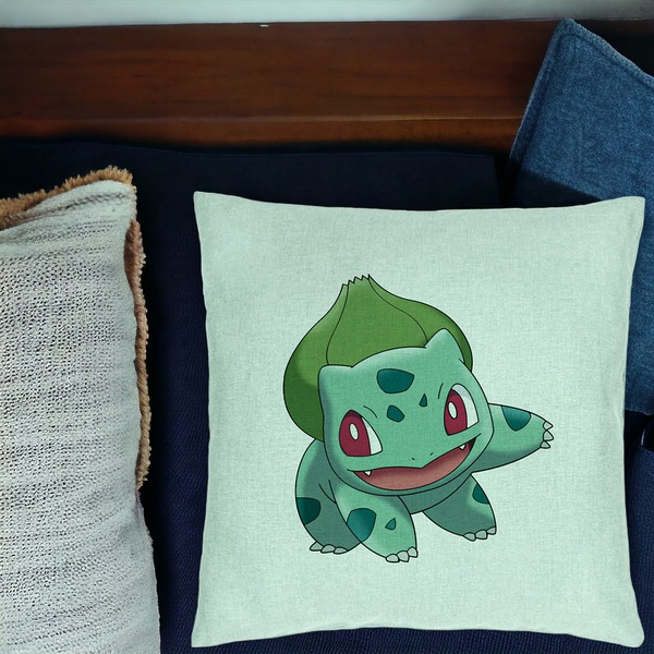 Perna Decorativa, Model copii Bulbasaur, 40x40 cm, Verde Menta, Husa Detasabila, Burduf 17 bsC0198 PhotoRoom 1