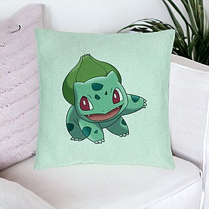 Alternative view of Perna Decorativa, Model copii Bulbasaur, 40x40 cm, Verde Menta, Husa Detasabila, Burduf