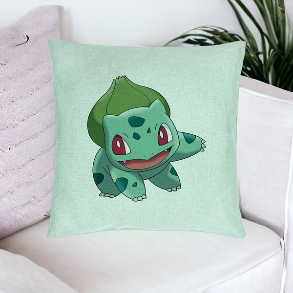 Perna Decorativa, Model copii Bulbasaur, 40x40 cm, Verde Menta, Husa Detasabila, Burduf 16 bsC0198 PhotoRoom