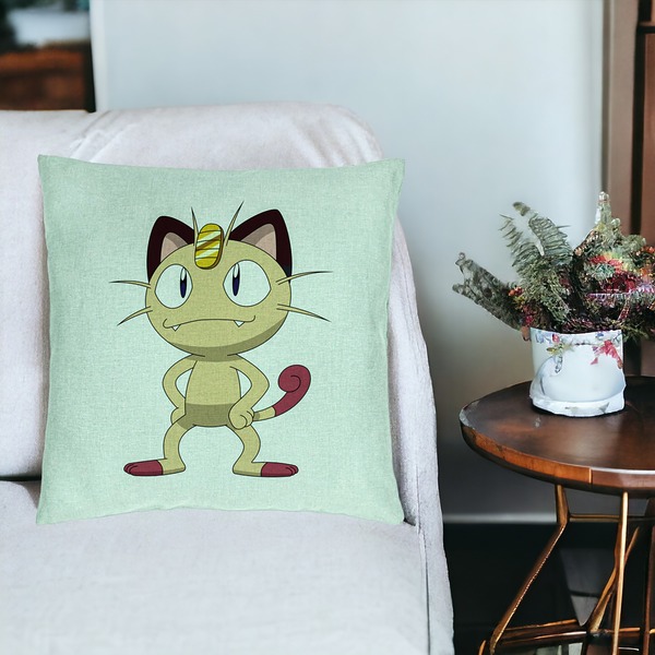 Perna Decorativa, Model Pisica Pokemon, 40x40 cm, Verde Menta, Husa Detasabila, Burduf 19 bsC0200 PhotoRoom 3