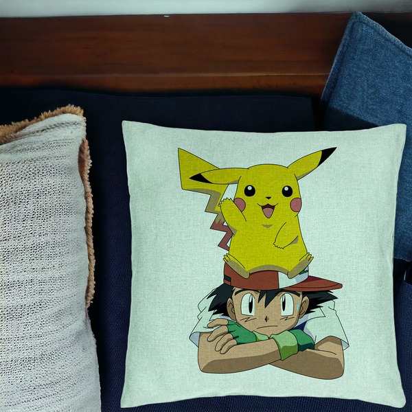 Perna Decorativa, Model copii Pikachu Pokemon, 40x40 cm, Verde Menta, Husa Detasabila, Burduf 17 bsC0201 PhotoRoom 1