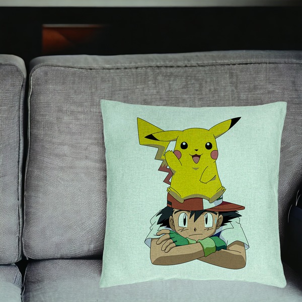 Perna Decorativa, Model copii Pikachu Pokemon, 40x40 cm, Verde Menta, Husa Detasabila, Burduf 18 bsC0201 PhotoRoom 2