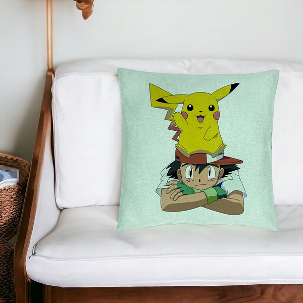 Perna Decorativa, Model copii Pikachu Pokemon, 40x40 cm, Verde Menta, Husa Detasabila, Burduf 20 bsC0201 PhotoRoom 4
