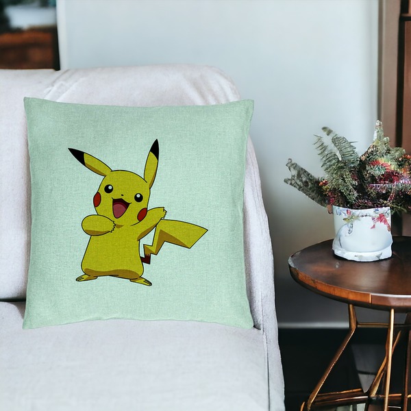 Perna Decorativa, Model copii Pikachu, 40x40 cm, Verde Menta, Husa Detasabila, Burduf 19 bsC0202 PhotoRoom 3