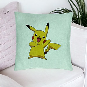 Alternative view of Perna Decorativa, Model copii Pikachu, 40x40 cm, Verde Menta, Husa Detasabila, Burduf