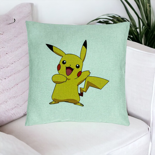 Perna Decorativa, Model copii Pikachu, 40x40 cm, Verde Menta, Husa Detasabila, Burduf 16 bsC0202 PhotoRoom
