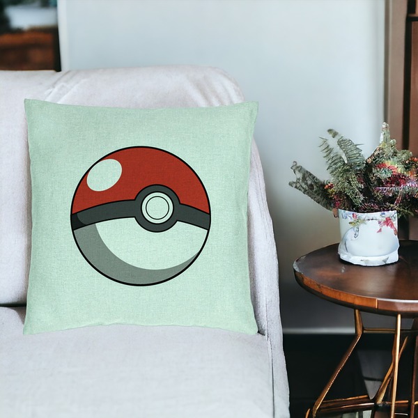 Perna Decorativa, Model copii Pokeball, 40x40 cm, Verde Menta, Husa Detasabila, Burduf 19 bsC0203 PhotoRoom 3