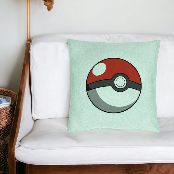Perna Decorativa, Model copii Pokeball, 40x40 cm, Verde Menta, Husa Detasabila, Burduf 20 bsC0203 PhotoRoom 4