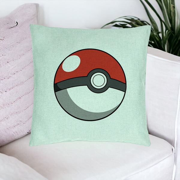 Perna Decorativa, Model copii Pokeball, 40x40 cm, Verde Menta, Husa Detasabila, Burduf 16 bsC0203 PhotoRoom