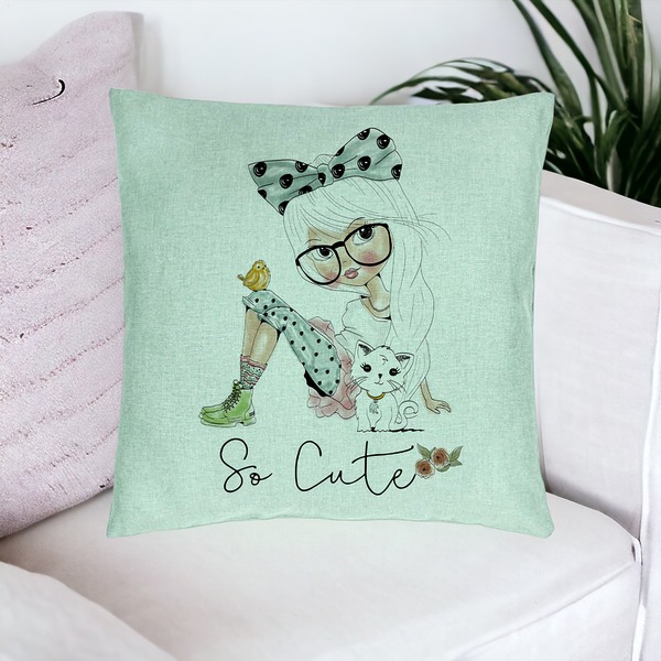 Perna Decorativa, Model So Cute, 40x40 cm, Verde Menta, Husa Detasabila, Burduf 16 bsC0207 PhotoRoom