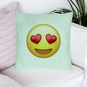 Alternative view of Perna Decorativa, Model Emoji Fata cu Inimi, 40x40 cm, Verde Menta, Husa Detasabila, Burduf