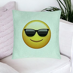 Alternative view of Perna Decorativa, Model Emoji Fata cu Ochelari, 40x40 cm, Verde Menta, Husa Detasabila, Burduf