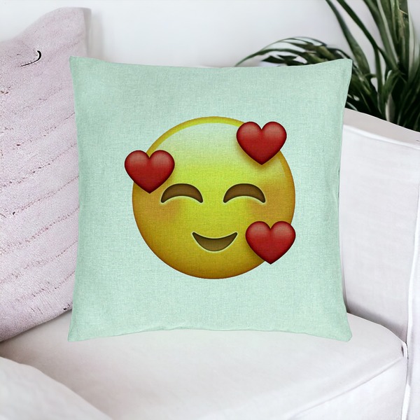 Perna Decorativa, Model Emoji In Love, 40x40 cm, Verde Menta, Husa Detasabila, Burduf 16 bsC0215 PhotoRoom
