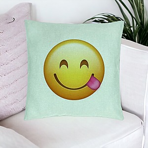 Alternative view of Perna Decorativa, Model Emoji cu Limba, 40x40 cm, Verde Menta, Husa Detasabila, Burduf