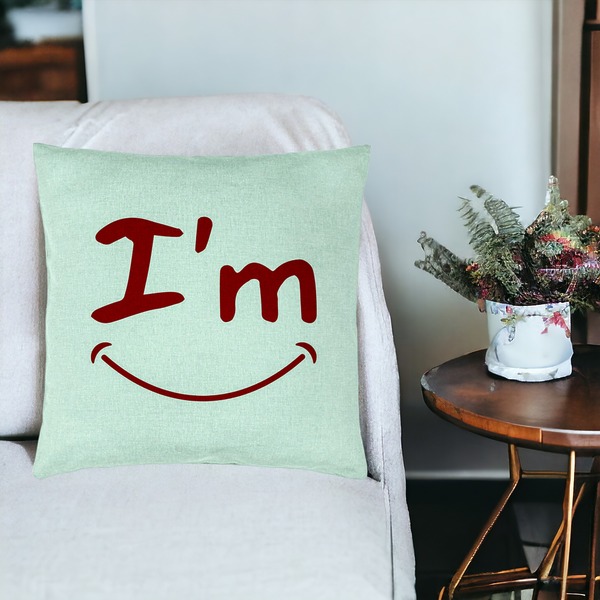 Perna Decorativa, Model I'm Happy, 40x40 cm, Verde Menta, Husa Detasabila, Burduf 19 bsc0002 PhotoRoom 3 2