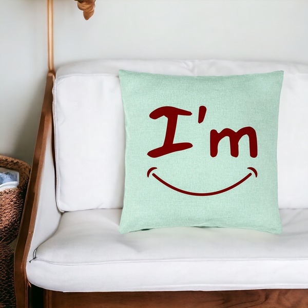 Perna Decorativa, Model I'm Happy, 40x40 cm, Verde Menta, Husa Detasabila, Burduf 20 bsc0002 PhotoRoom 4 2
