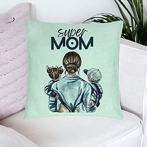 Alternative view of Perna Decorativa, Model Super Mom, 40x40 cm, Verde Menta, Husa Detasabila, Burduf