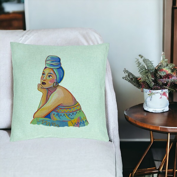 Perna Decorativa, Model African Fashion, 40x40 cm, Verde Menta, Husa Detasabila, Burduf 16 bsc0012 PhotoRoom 5