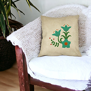 Alternative view of Perna Decorativa Patrata Florale Verzi, 40x40 cm, Husa Detasabila, Burduf