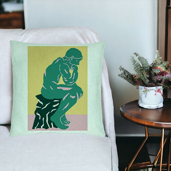 Perna Decorativa, Model The Thinker, 40x40 cm, Verde Menta, Husa Detasabila, Burduf 19 bsc0023 PhotoRoom 3 1