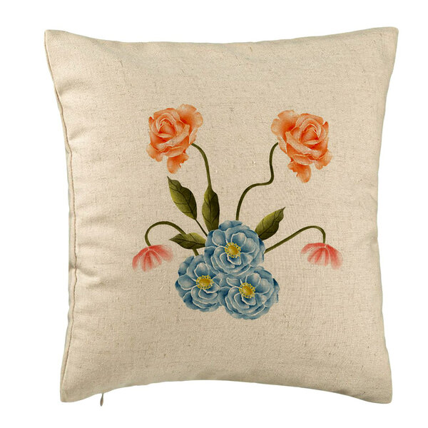 Perna Decorativa, Model Florale Roz si Alastru, 40x40 cm, Bej, Husa Detasabila, Burduf 5 bsc0027