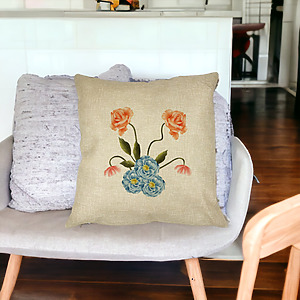 Alternative view of Perna Decorativa Patrata Florale Roz si Alastru, 40x40 cm, Husa Detasabila, Burduf