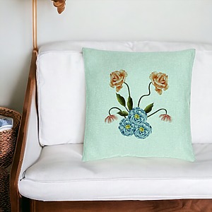 Alternative view of Perna Decorativa, Model Florale Verde Menta si Alastru, 40x40 cm, Verde Menta, Husa Detasabila, Burduf