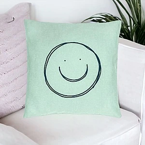 Alternative view of Perna Decorativa, Model Smiley Face, 40x40 cm, Verde Menta, Husa Detasabila, Burduf