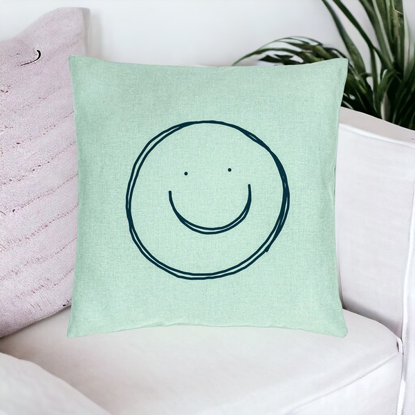 Perna Decorativa, Model Smiley Face, 40x40 cm, Verde Menta, Husa Detasabila, Burduf 16 bsc0031 PhotoRoom