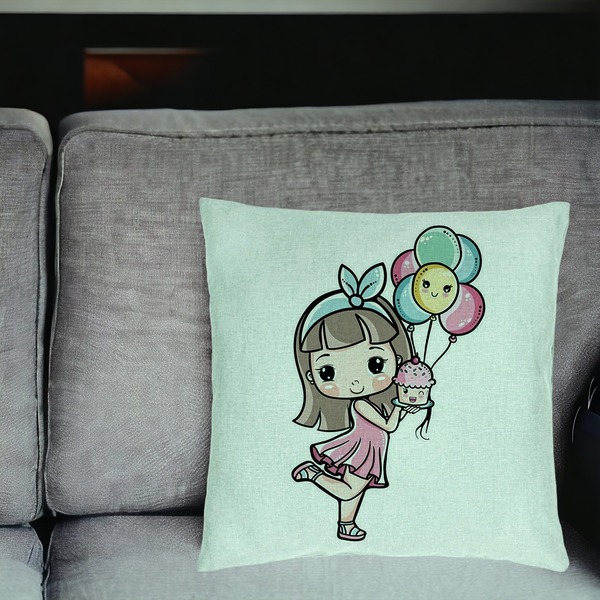 Perna Decorativa, Model Happy Girl, 40x40 cm, Verde Menta, Husa Detasabila, Burduf 17 bsc0045 PhotoRoom 1