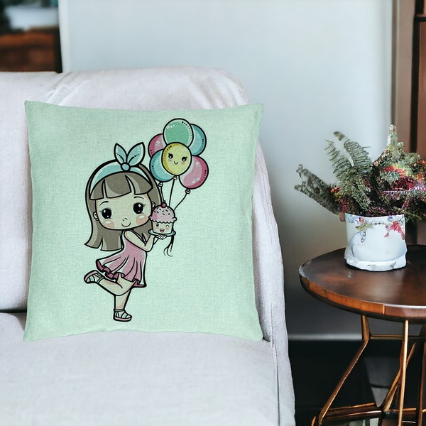 Perna Decorativa, Model Happy Girl, 40x40 cm, Verde Menta, Husa Detasabila, Burduf 18 bsc0045 PhotoRoom 2