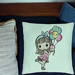 Alternative view of Perna Decorativa, Model Happy Girl, 40x40 cm, Verde Menta, Husa Detasabila, Burduf