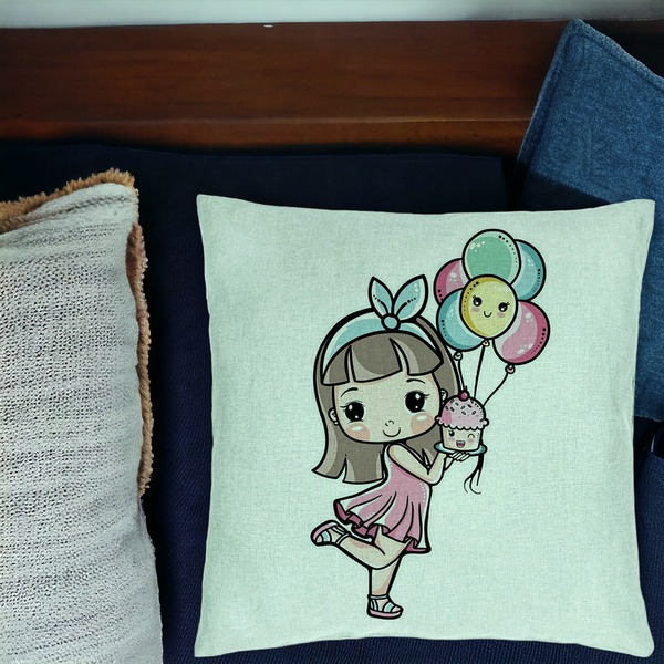 Perna Decorativa, Model Happy Girl, 40x40 cm, Verde Menta, Husa Detasabila, Burduf 16 bsc0045 PhotoRoom