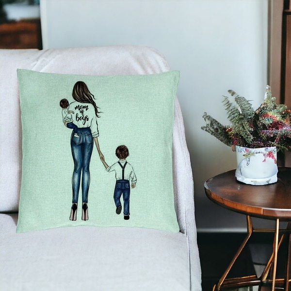 Perna Decorativa, Model Mom of Boys, 40x40 cm, Verde Menta, Husa Detasabila, Burduf 19 bsc0049 PhotoRoom 3