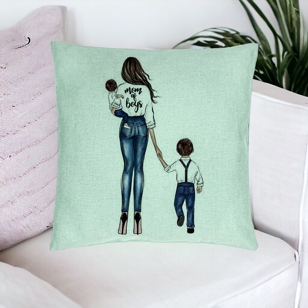 Perna Decorativa, Model Mom of Boys, 40x40 cm, Verde Menta, Husa Detasabila, Burduf 16 bsc0049 PhotoRoom