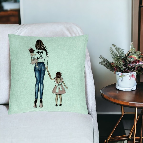 Perna Decorativa, Model Mom of Girls, 40x40 cm, Verde Menta, Husa Detasabila, Burduf 18 bsc0050 PhotoRoom 2