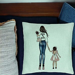 Alternative view of Perna Decorativa, Model Mom of Girls, 40x40 cm, Verde Menta, Husa Detasabila, Burduf