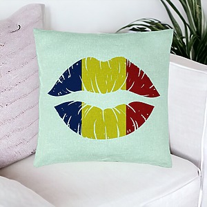 Alternative view of Perna Decorativa, Model Romanian Kiss, 40x40 cm, Verde Menta, Husa Detasabila, Burduf