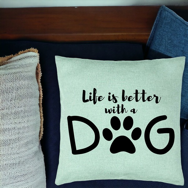 Perna Decorativa, Model Life is better with a Dog, 40x40 cm, Verde Menta, Husa Detasabila, Burduf 17 bsc0054 PhotoRoom 1
