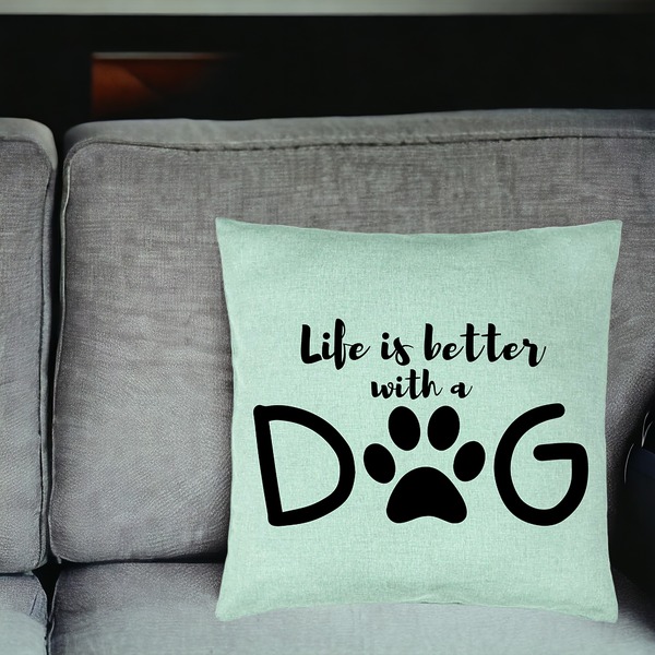 Perna Decorativa, Model Life is better with a Dog, 40x40 cm, Verde Menta, Husa Detasabila, Burduf 18 bsc0054 PhotoRoom 2